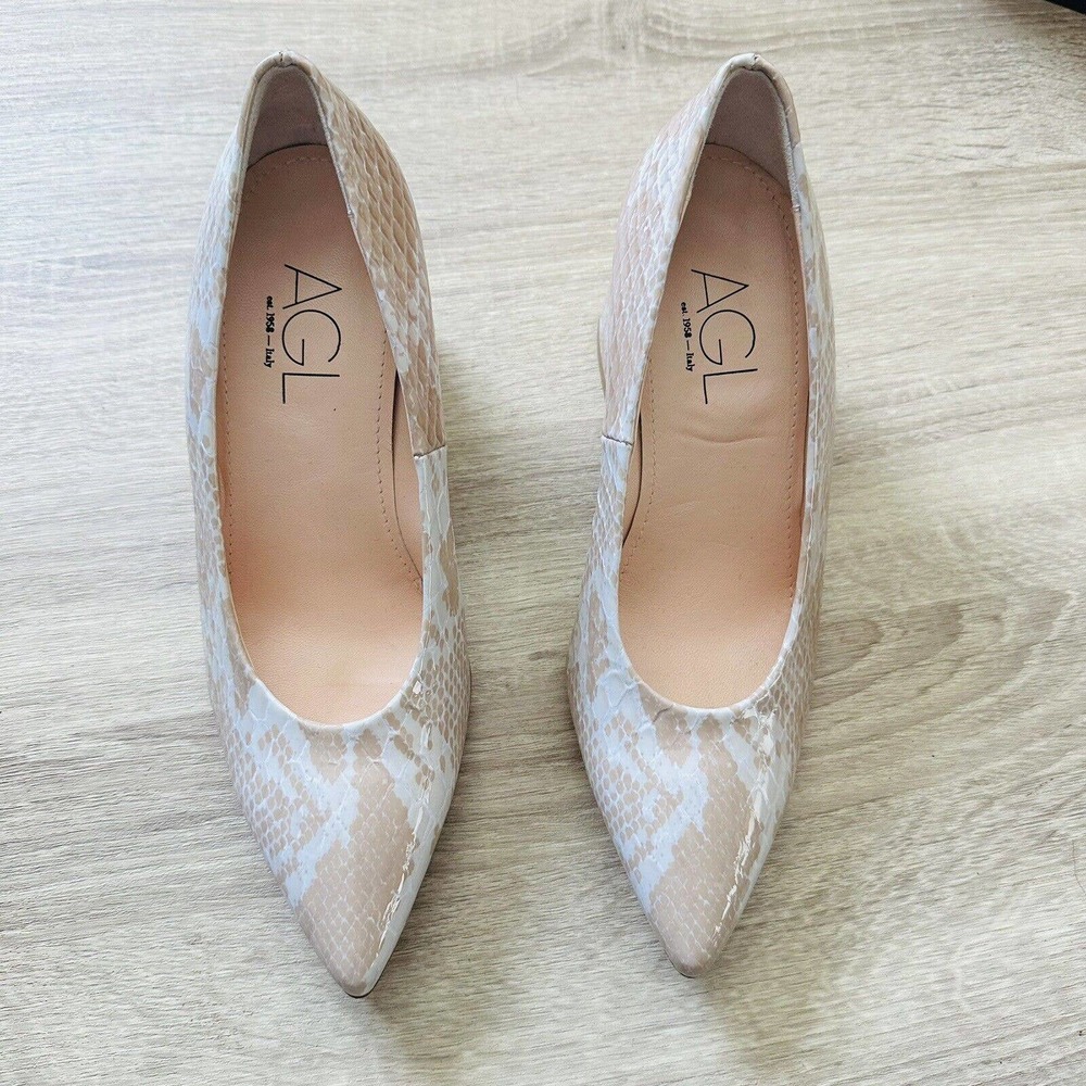 Agl Marble Python Pointed Toe Block Heel Pumps Sz… - image 2